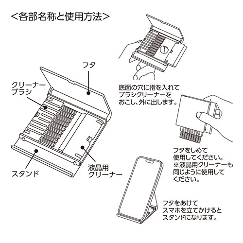 スマホスタンドにもなるPC2WAYクリーナー