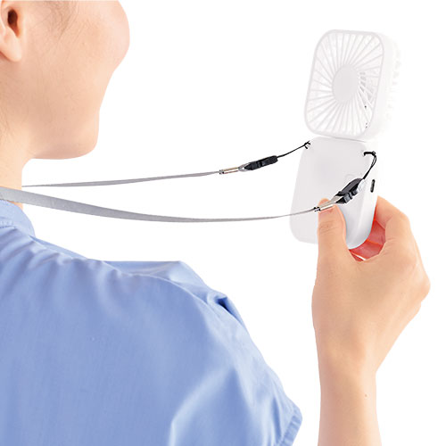 充電式3WAY折りたたみハンディファン(ネックストラップ付き)