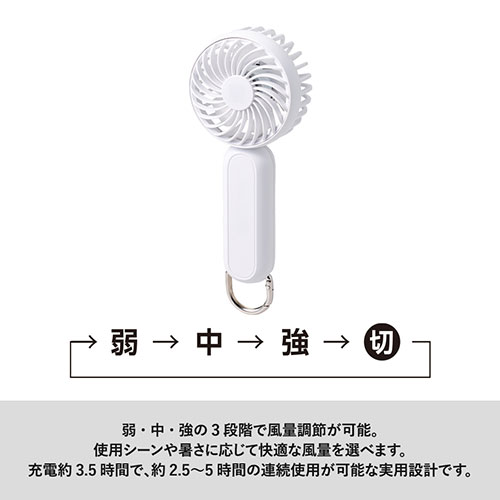 カラビナ付コンパクトハンディファン（準固体使用）