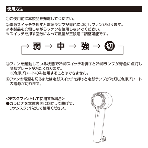 冷却プレートカラビナＵＳＢハンディファン