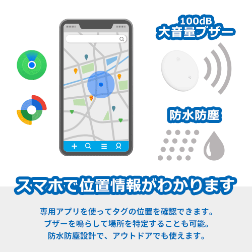 スマートタグ 3種ケース付き iPhone/Android（白）【名入れOK】